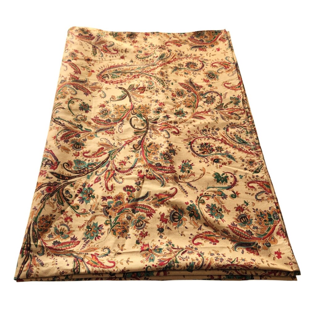 Vintage Chaps Home Tablecloth Gold Red Green Jacobean Floral 82"x 58"